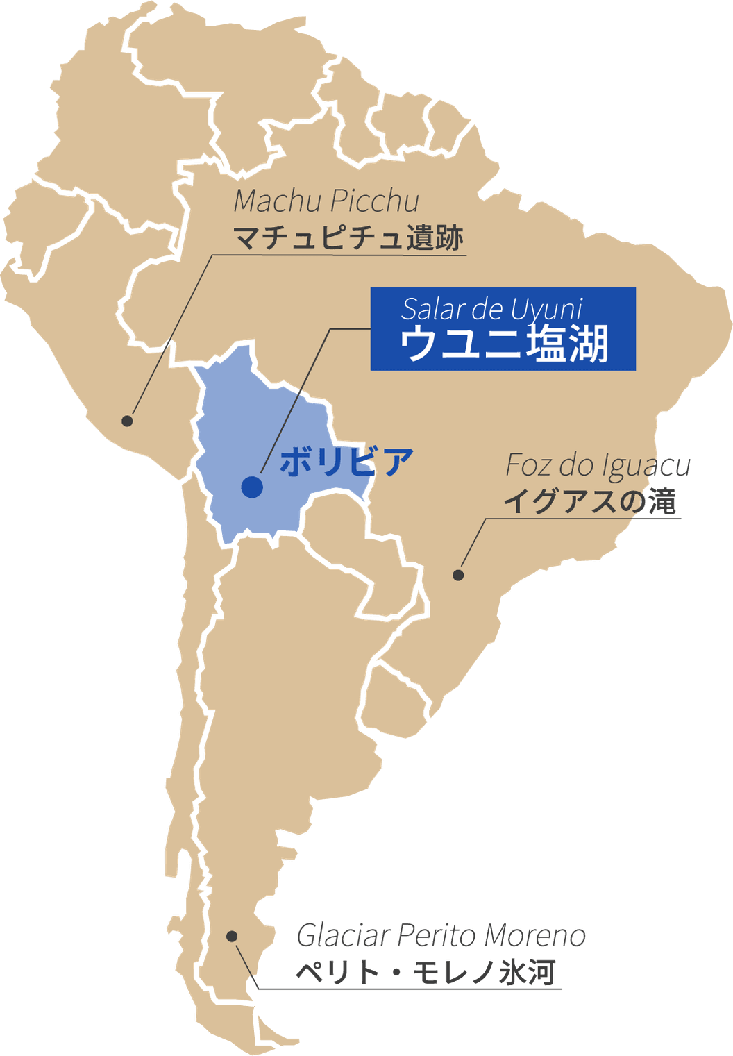 ウユニ塩湖周辺のマップ画像